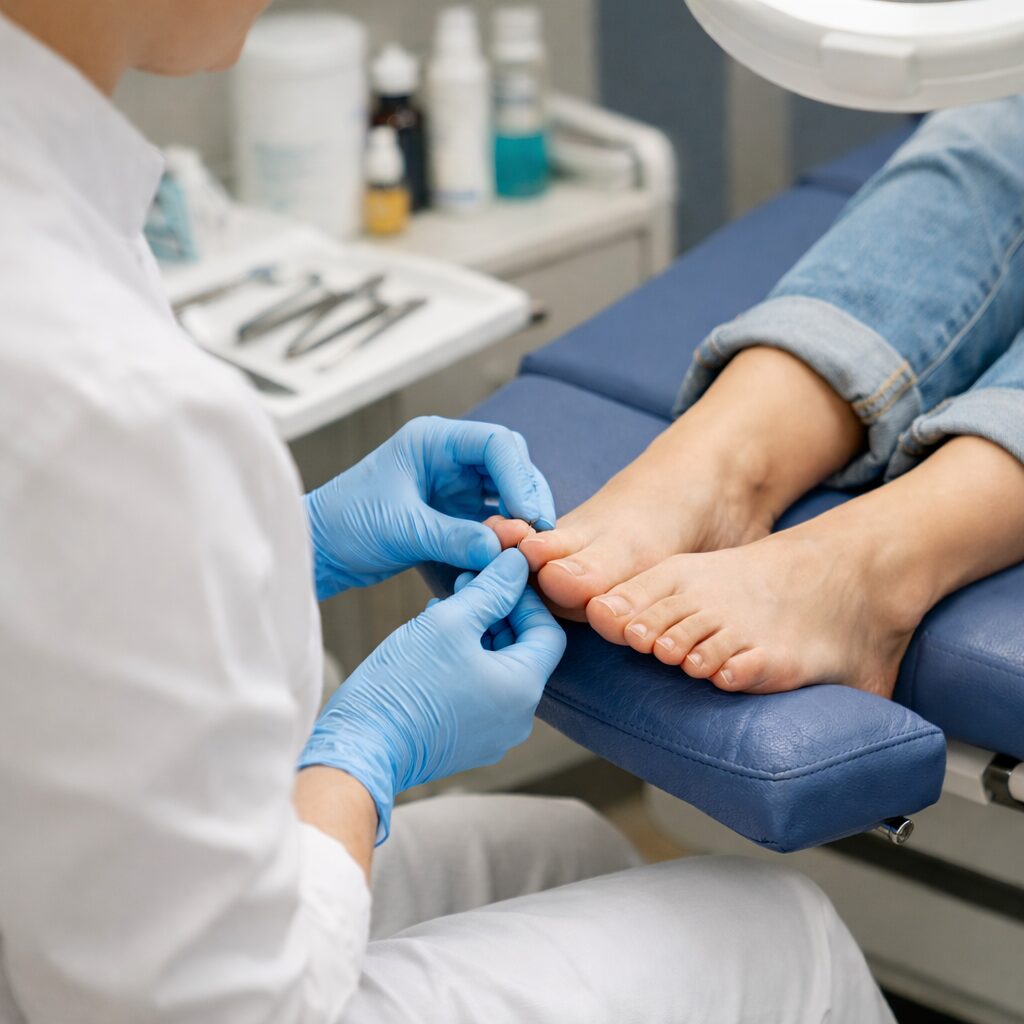 Podiatrist examining patient's foot