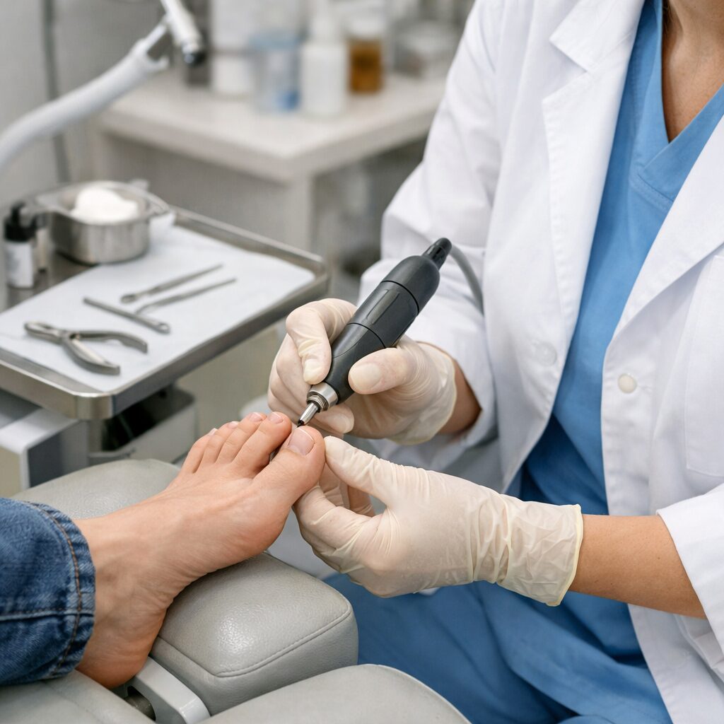 Podiatrist treating a patient's toenail