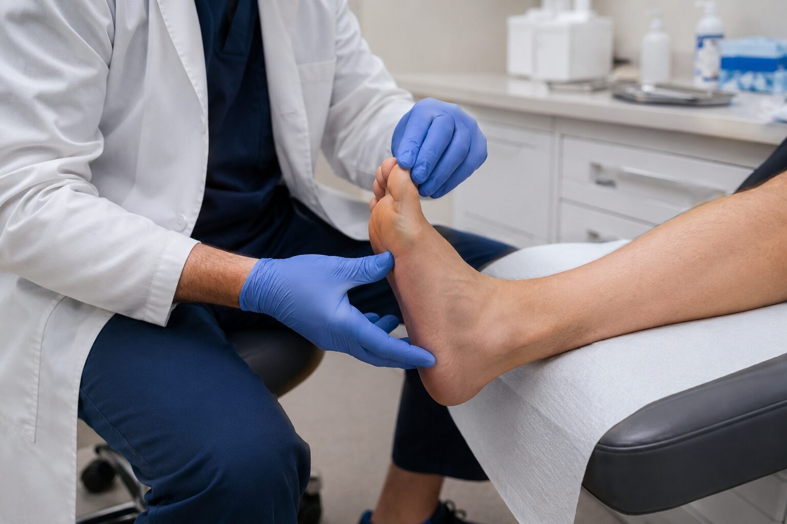 Close-up of a podiatrist providing professional foot and ankle treatment