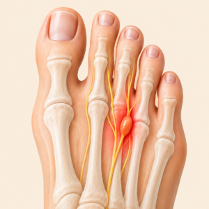 Morton's neuroma affecting a nerve in the ball of the foot